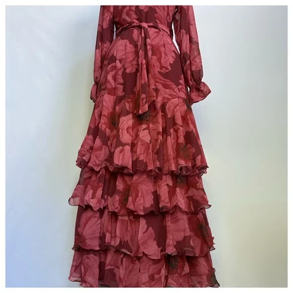 NWT Anthropologie Hutch Kya Long-Sleeve V-Neck Printed Tiered Wrap Maxi Dress XS - Picture 13 of 17